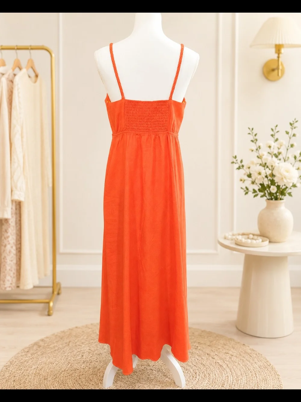 Monteau Los Angeles Coral Button-Front Spaghetti Strap Midi Dress NWOT - Picture 3 of 9